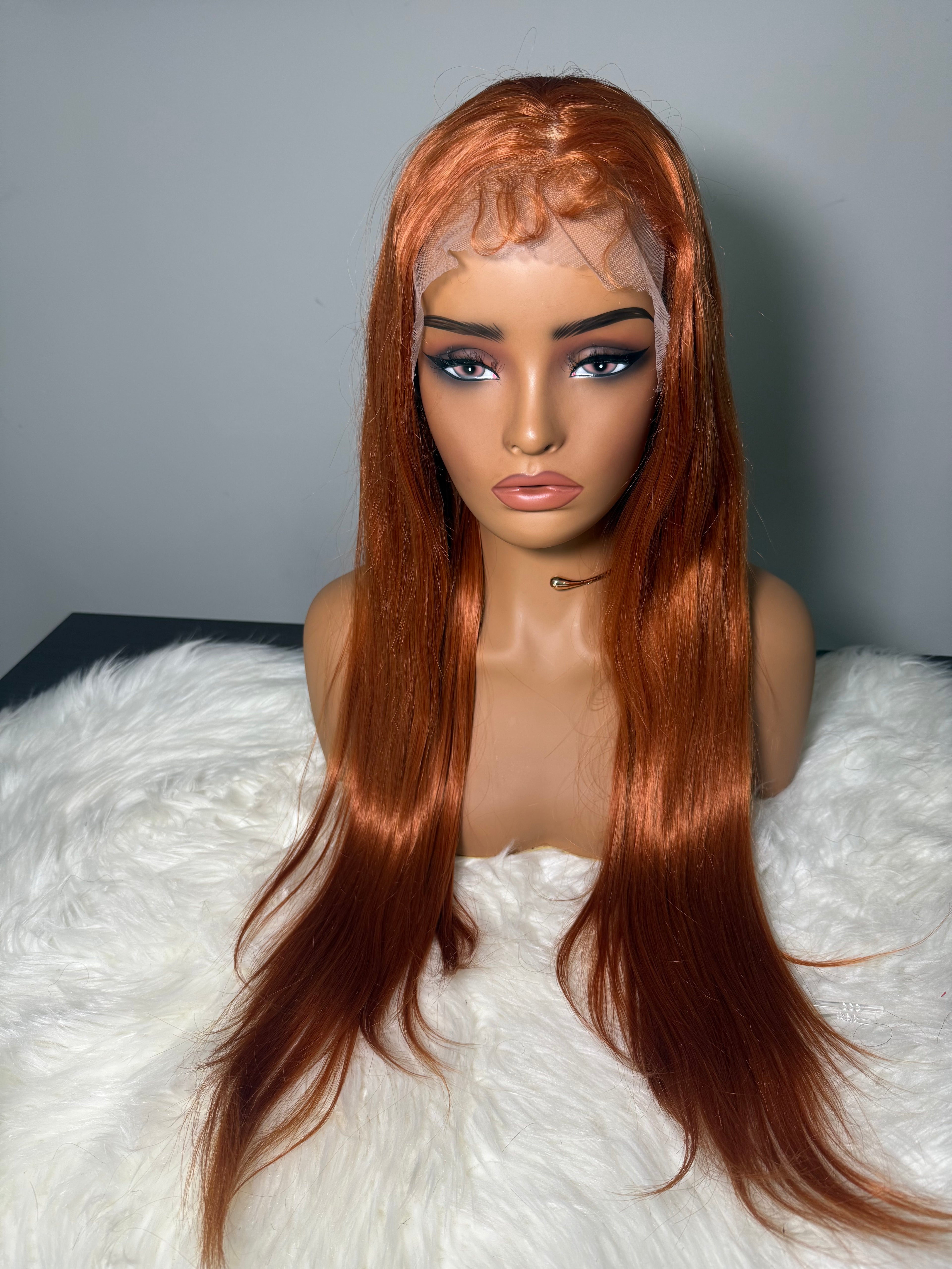 13x4 Ginger Orange Lace Front Wig – Long Straight Synthetic